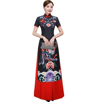 Черно-Секси Дълга Вечерна рокля Ao Dai Рокля в Китайски стил с яка-часова Фините Ципао, Елегантна Рокля за бала, Vestido S-5XL