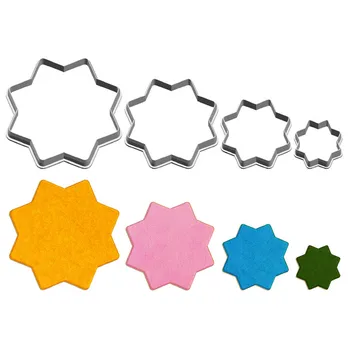 Четири спецификации: мультяшная геометрична фигура, за осем връхната звезда, пластмасова форма, инструмент за празни приказки торта, калъпи за суши и плодове