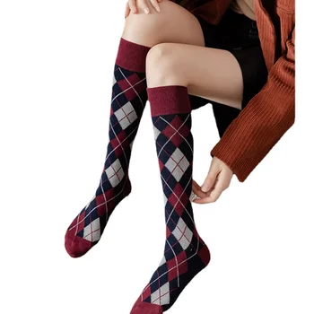 Чорапогащи с ромбовидным модел в една клетка, женските, за момичета, нова мода парти, кралски чорапогащи над коляното, високо качество