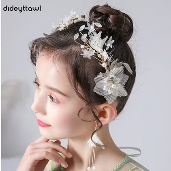 Шапки и обици с цветя Dideyttawl за деца и момичета, аксесоари за коса принцеса Фарий, сватбени аксесоари за малките шаферки 2022