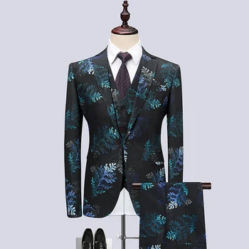 (Якета + Жилетка + Панталони) От 2021 Марка дрехи, Мъжки висококачествени Блейзери, 3 бр./Мъжки деликатен Принт, облекло за младоженеца, бизнес костюм, Смокинг 6XL