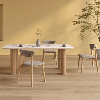 Японски стилна дървена кухненска маса за малки и големи апартаменти, маса за покер, крака от масивна дървесина, каменна плака, хотелска мебел
